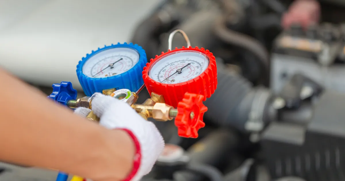 The HVAC pressure gauge set is being used